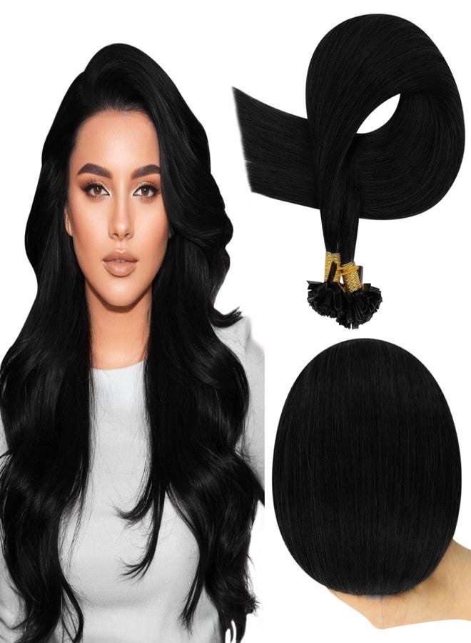 Full Shine K Tip Hair Extensions Real Human Hair Jet Black Pre Bonded Hair Extensions 22 Inch Natural Long Human Hair 50 Grams Keratin Fusion Extensions Remy Hair - Image 1